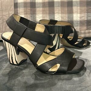 NEW!! Calvin Klein- Size 7-1/2 Black and cream zebra print high heel sandals